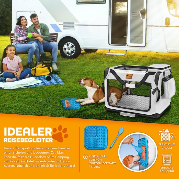 Транспортна переноска для собак та котів TRESKO® S (50x34x34 см) з підкладкою, шпателем та відбивачами | Переноска для собак та котів | Міцна переноска для собак, сіра