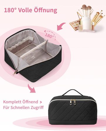 Чорна косметичка для подорожей Wandering Nature з відділенням для пензлів, велика, водонепроникна, з перегородкою та ручкою (патендована)