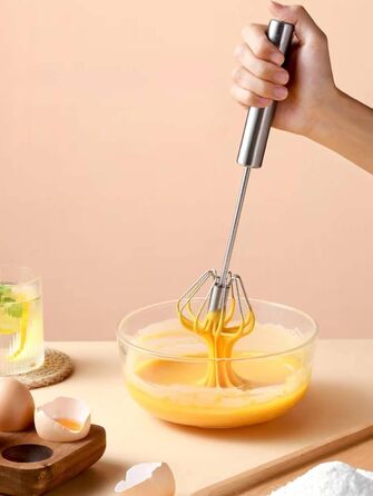 1 piece semi-automatic rotating whisk, stainless steel whisk, kitchen tool