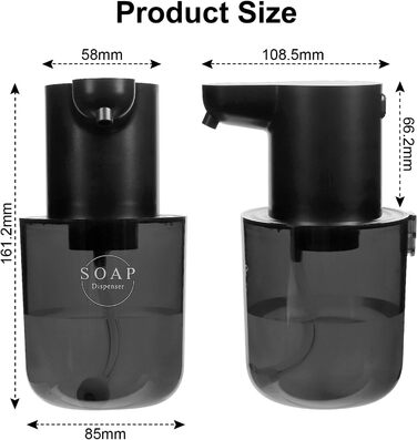 Автоматичний диспенсер для рідкого мила Cuteefun, 400 мл, сенсорний, індикатор заряду, 4 рівні дозування, для ванної/кухні, чорний