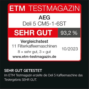 Кавоварка AEG CM5-1-6ST Deli 5, 1,5 л, нержавійка, таймер, підтримка тепла, авто-вимкнення, захист від протікання, індикатор рівня води