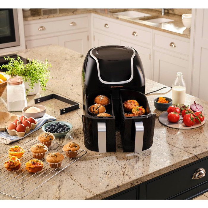 Фритюрниця електрична Russell Hobbs подвійна 8.5л з технологією Rapid Air Fryer, 8 програм, сенсорний екран, кошики 4.25л, посудомийна безпека 27290-56S