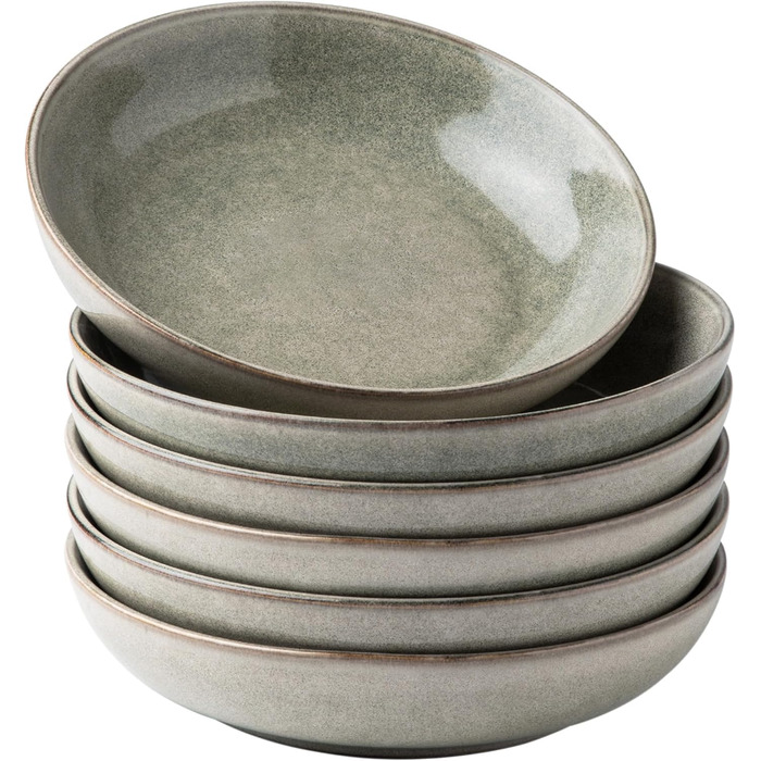 GBhome Набір глибоких тарілок з кераміки 22см (6 шт.) - для супу, пасти, салату. Стійкі до подряпин, придатні для миття в посудомийній машині та мікрохвильовій печі. Колір: Salbei (шавлія)