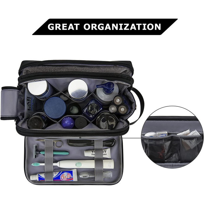 Чоловіча дорожня косметичка BAGSMART, органайзер для туалетних аксесуарів, чорна (Large)