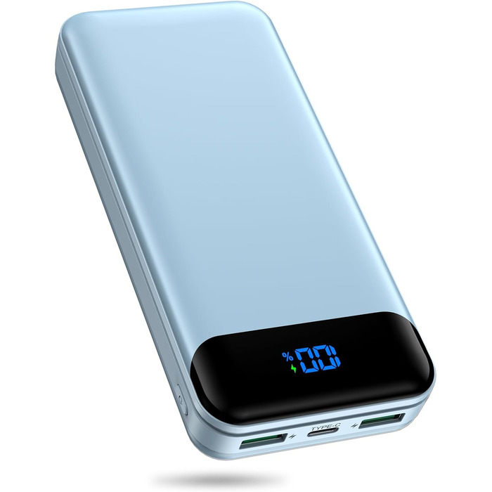 Power Bank Enerwow 27000mAh з PD 30W та Digital Display: Швидка зарядка для iPhone 15/14/13/12 Pro Max та інших пристроїв (Блакитний)