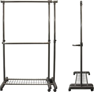 GERSO Extendable Clothes Rack Telescopic Wardrobe Clothes Rail with Wheels Market Stall Stand Grey