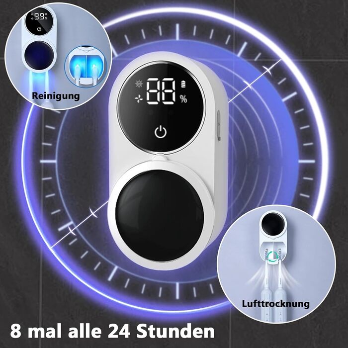 Justup Toothbrush Holder, Toothbrush Sanitizer for Cleaning and Air Drying, LED Smart Screen, Rechargeable Wall Mount for Bathroom, Wall-Mounted Toothbrush Holder for Family Use (White)