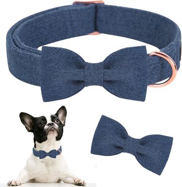 Нашийник для собак дівчаток Aring Pet, бавовняний, з бантиком, регульований, для великих собак, XS, темно-синій