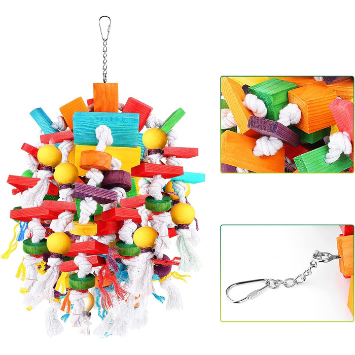 Bird Parrot Chewing Toy, Multi-Colored Wooden Block Tearing Toy, Best Bird Toy for African Grey Parrots, Macaws, Cockatoos, and a Variety of Amazon Parrots