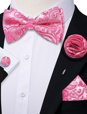 Метелик чоловічий Fuchsia з Paisley, комплект (4 предмети): краватка-метелик, нагрудна хустка, запонки, бутоньєрка для весілля, вечірки, ділових зустрічей