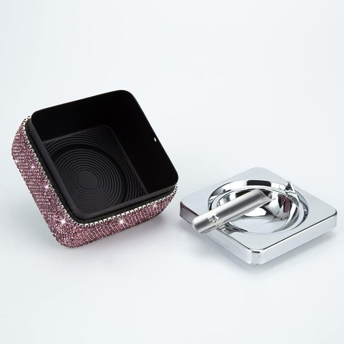 Попільничка з нержавіючої сталі з кришкою, з імітацією діамантів, фіолетового кольору. Попільничка для дому та вулиці, підставка для сигарет.
