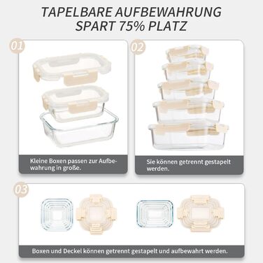 Набір скляних контейнерів для зберігання їжі з кришками з преміум-пластику, 10 шт. - блакитні