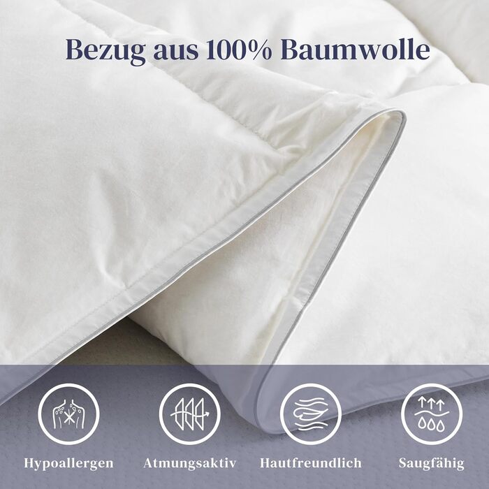 Ковдра BedStory пухова 155x220 см, всесезонна, 1535 г пуху та пера, 100% бавовна, сертифікати Oeko-TEX і RDS, наповнення 450 г/м²