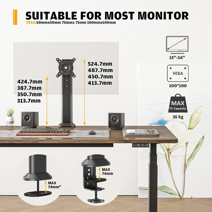 Тримач для монітора Hemudu, 13-32 дюйми, чорний. Регульований, поворотний, до 35 кг