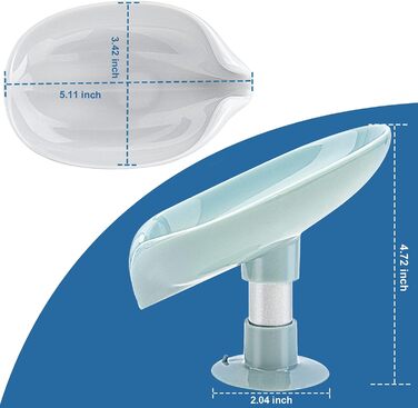 Тримач для мила з нержавіючої сталі, листяний, самостійно спорожняється, без отворів, легко чиститься, з присоскою, для душу, ванної кімнати, кухонної мийки (сірий + зелений), 2 шт.