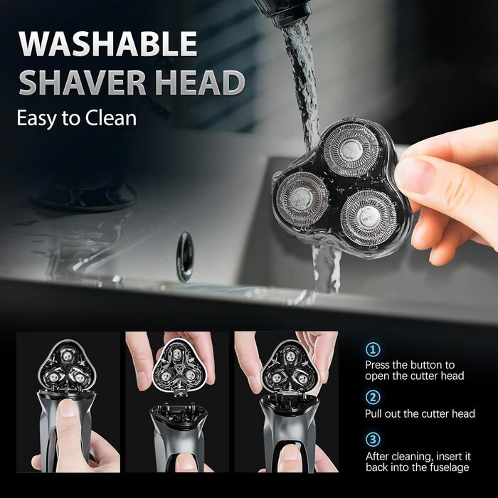 Електричний чоловічий бритва Sejoy, сухою та вологою, з поп-ап тримером, швидка зарядка 1 година, 3D плаваюча головка, LCD дисплей (сірий)