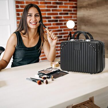Waterproof Cosmetic Case Makeup Bag Lightweight Carry-on Beauty Case with Handle and Zipper, Women's Wear-resistant Hard Shell Travel Wash Bag for Trips (Black1)
