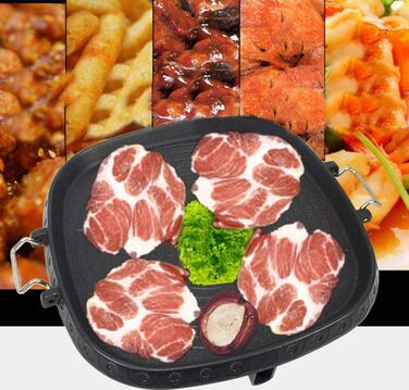 Square Korean-style grill pan with Maifan-coated surface, non-stick, smoke-free grill plate for indoor and outdoor use, grill, 32 x 32 cm