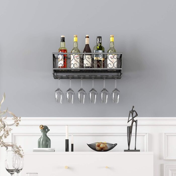 Стійка для винних та келих AcornFort® W-612 Metall – 18 пляшок та 18 келихів (50 x 20 см, Чорний)