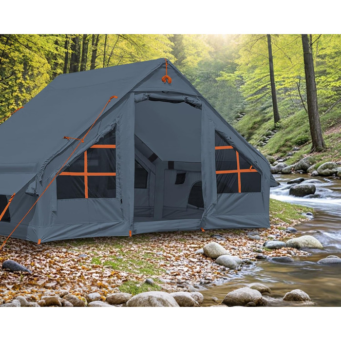 Надувний кемпінговий намет Glamping для 4 осіб сірий 2025: швидке встановлення, захист від дощу та москітної сітки