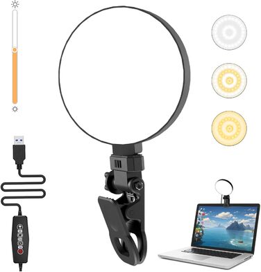 LED кільцева лампа для смартфона та ноутбука, світло для селфі з 3 колірними температурами та 5 рівнями яскравості, USB світло для відеоконференцій, Zoom, YouTube, TikTok, макіяжу, фотографії