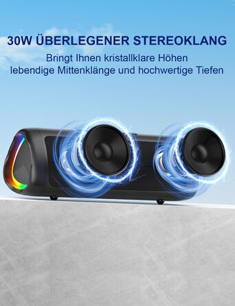 Портативна Bluetooth колонка UOHHBOE 30W з RGB підсвічуванням, TWS Stereo, водонепроникність IPX5, 24 години роботи, 30 метрів, функція гучного зв'язку, трикутна форма
