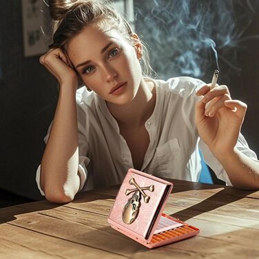 Металеве тютюнотримач вінтажний для жінок та чоловіків, на 18-20 сигарет (100 мм), з дизайном черепа та троянди