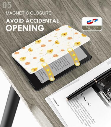 Чохол MoKo для Kindle Paperwhite 12th Gen (2024) та Kindle Colorsoft Signature Edition (2024), PU-захист, авто-сон/пробудження, PC-кришка, квітковий дизайн на білому тлі