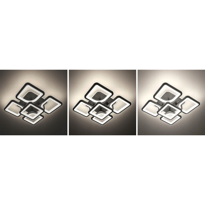 Сучасна стельова LED-люстра LEDLUX, чорна, на 6 точок, з пультом керування, 81 Вт
