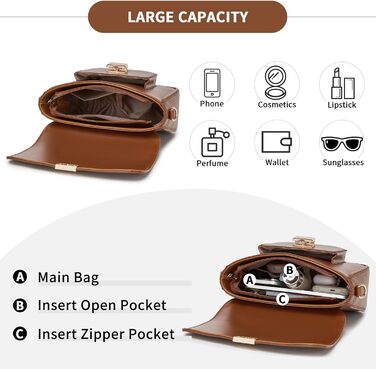 Сумка жіноча Miss Lulu середнього розміру: шкіряна сумка-тоут, крос-боді, вінтажний стиль (коричнева, 2513)