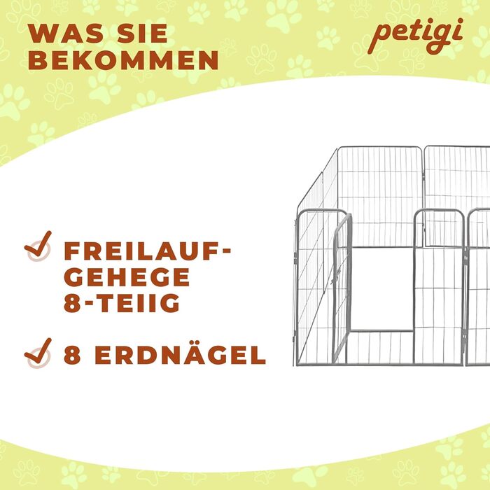 Вольєр для цуценят Petigi, розкладний, сталевий, з порошковим покриттям, розмір 80x80 см, сітка 47 мм