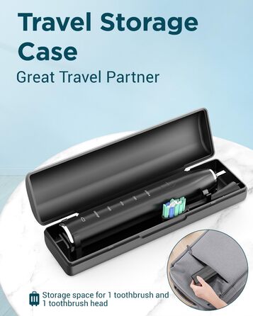 Електрична звукова зубна щітка для дорослих - відбілювання, ультразвукова, з кейсом для подорожей та зарядною станцією, 8 насадок, 5 режимів (Чорна)
