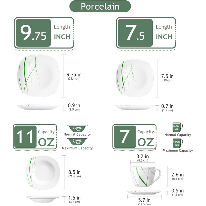 VEWEET Сервіз столовий 'Aviva' з порцеляни, 60 предметів | Комплектний сервіз для 4-12 осіб: тарілки, супові тарілки, десертні тарілки, чашки та блюдця | Комплектний сервіз на 60 предметів
