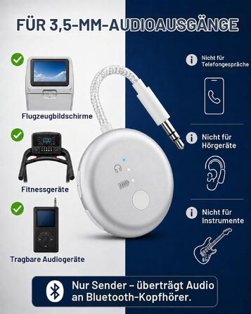 Bluetooth-адаптер для літака Avantree SoundJet R1 для AirPods та бездротових навушників, сріблястий, 25 год роботи