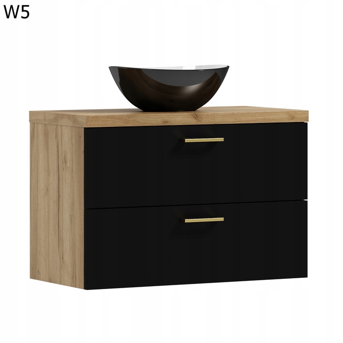 Підвісна шафа в ванну кімнату 80 см з чорною раковиною