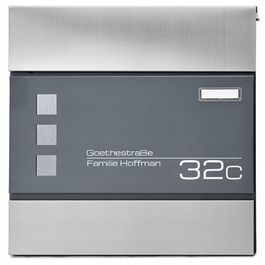 Поштовий ящик Verda з газетницею, нержавіюча сталь, антрацит, 37x37x11 см - дизайнерський вуличний ящик з вікном, ключами та табличкою для імен