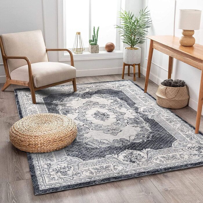 Килимок для вітальні сучасний, короткий ворс, неслизький, пральний, м'який, для вітальні, спальні та їдальні, сіро-білий, 120 x 160 см