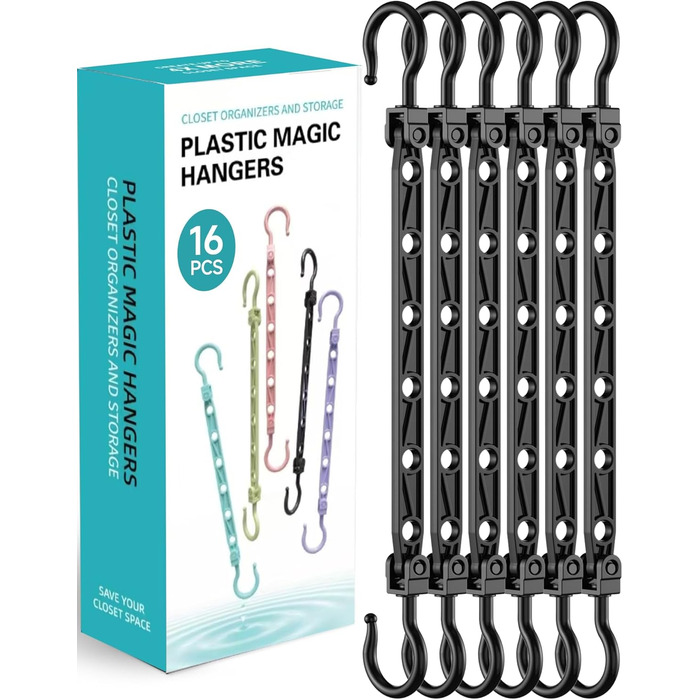 Набір вішалок для одягу Magic Hangers, 8 шт. з 6 отворами, 360° обертання, чорний. Організатор для шафи, ідеально для студентів та дівчачих кімнат.