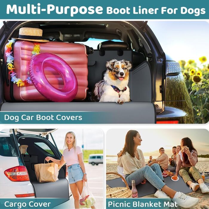 Захист для багажника автомобіля для собак KYG: універсальний, водовідштовхувальний, стійкий до зносу, з бічними захистами. Розмір: 185x105x38 см (сірий)