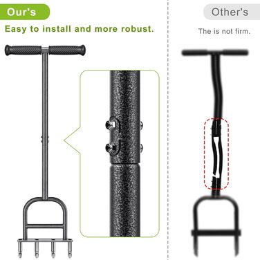 Dolibest Manual Lawn Aerator, Lawn Aerifier with Hollow Tines, Aerator, Gardena Hand Verticutter, Long Handle Soil Aeration Tool, 4 Cores with Cleaning Tool for Compact Lawn Care