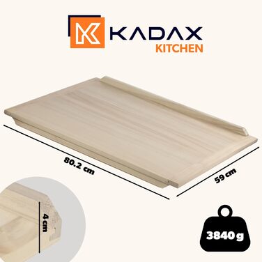 KADAX Cutting Board, Wooden Cutting Board made of High-Quality Poplar Wood, Dough Board with Edge Strips, Traditional Cutting Board for Noodles, Cakes, Dumplings (Double-Sided, 60x80cm)
