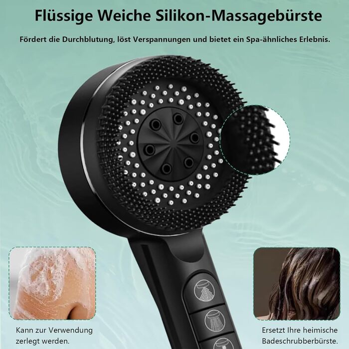 Фільтрована лійкова насадка для душу з високим тиском, ручна, з шлангом, 4 режими, економія води, чорна Pro (DE-002)