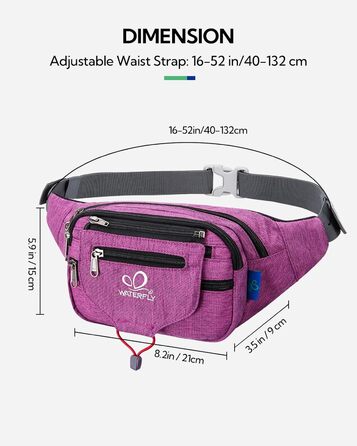 WATERFLY Поясна сумка на пояс для чоловіків та жінок, спортивна, для бігу, фітнесу, подорожей, фіолетова