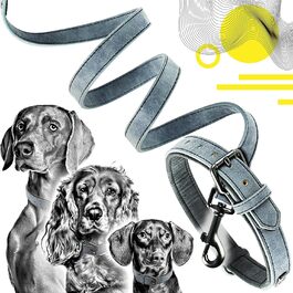 Набір повідка та нашийника ne&no® (веганська шкіра) для собак, 1.2м, блакитний/антрацит, регульований, з карабіном