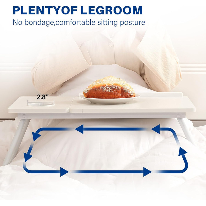 Зручний столик-підставка для ноутбука в ліжко/диван, регульований, складний, з підстаканником, білий (Opulent Garden)