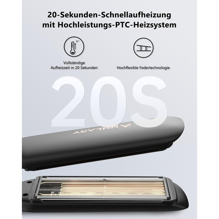 ANNLARY 2-in-1 Hair Straightener & Curling Wand with Titanium Ceramic Ion Technology - Anti-Heat Silicone Protection for Less Split Ends, Shiny Hair - Dual Voltage (110-240V) - Black/Rose Gold (1.75 inch)