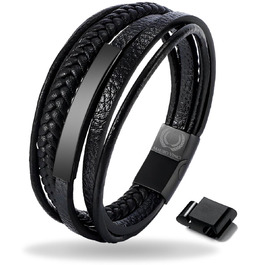 Чоловічий шкіряний браслет Lederarmband Schwarz з магнітним застібкою, регульований (19.5-23 см)