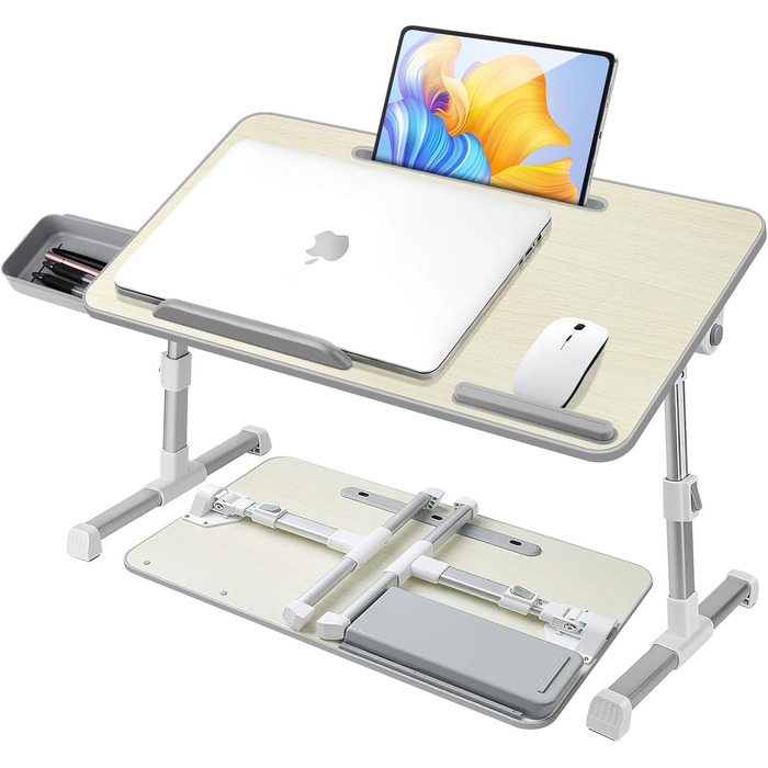 Столик для ноутбука в ліжко, регульований, з ящиком, 60 x 34 см, Бежевий