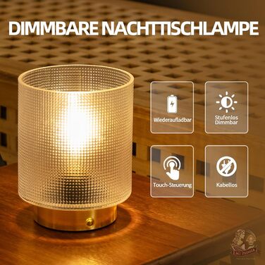 Бездротова настільна лампа з таймером, вінтажний дизайн, LED, скло, для дому та вулиці, диммування, сірий колір, розмір L