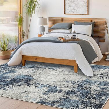 Килим для вітальні 160x230 см, блакитний, вінтажний, з коротким ворсом, абстрактний дизайн, легко миється, антиковзаючі килими для спальні